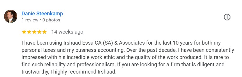 5-star Google review from SME client, Port Elizabeth.
